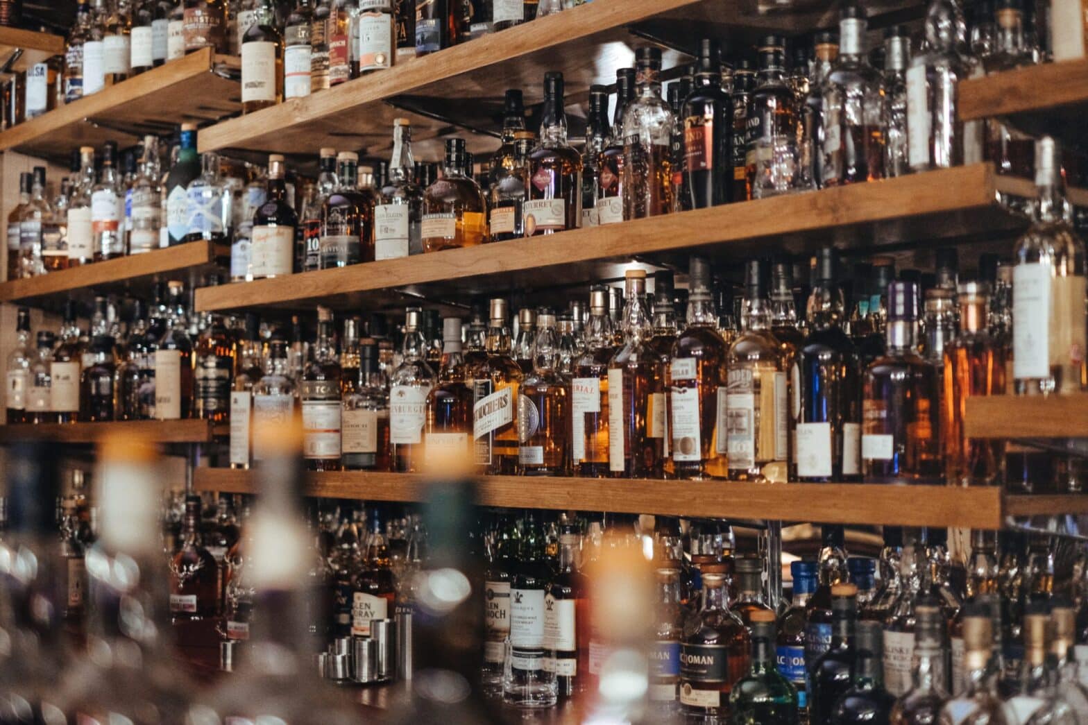 shelves of liquor