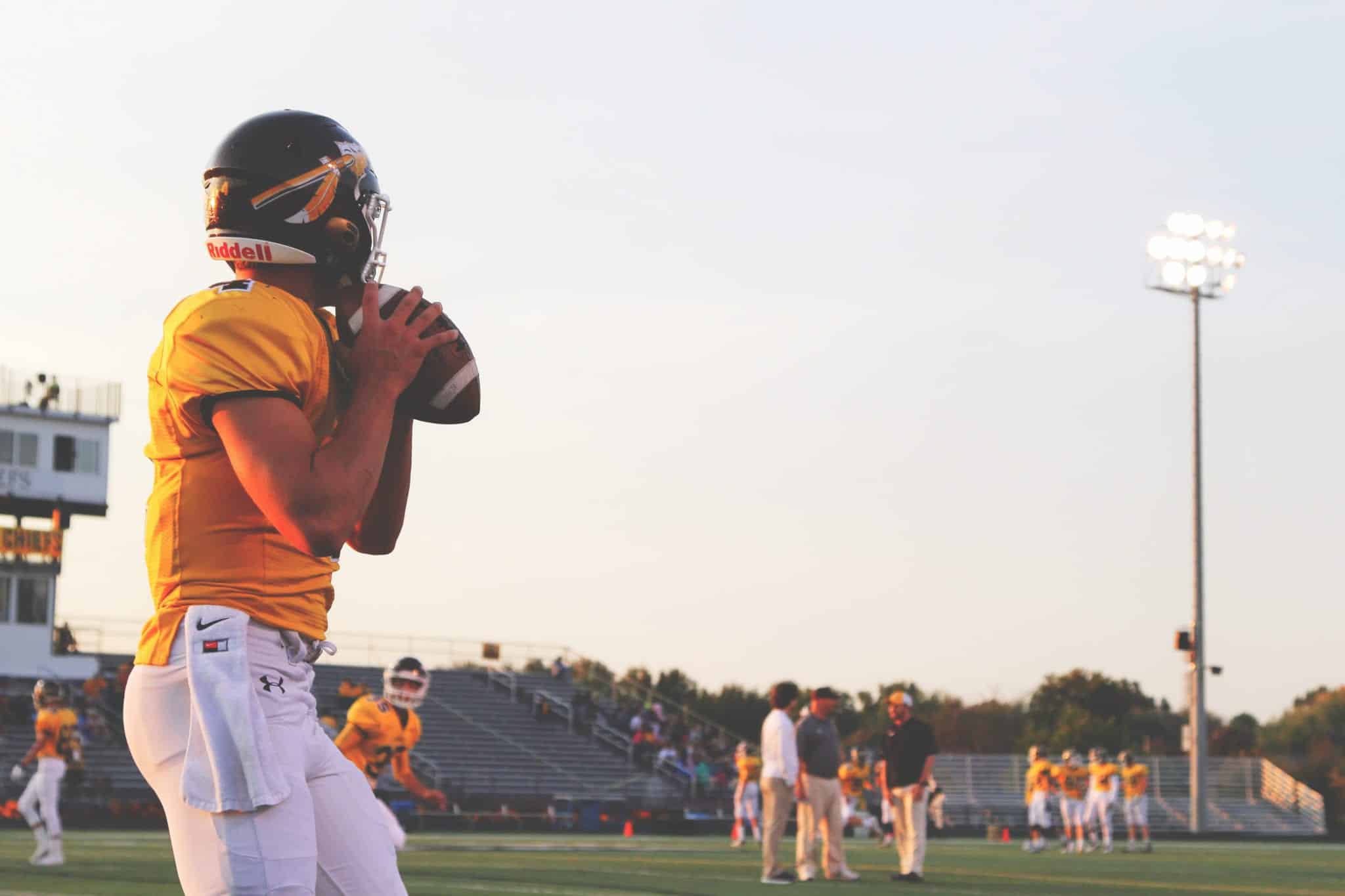 football players practicing